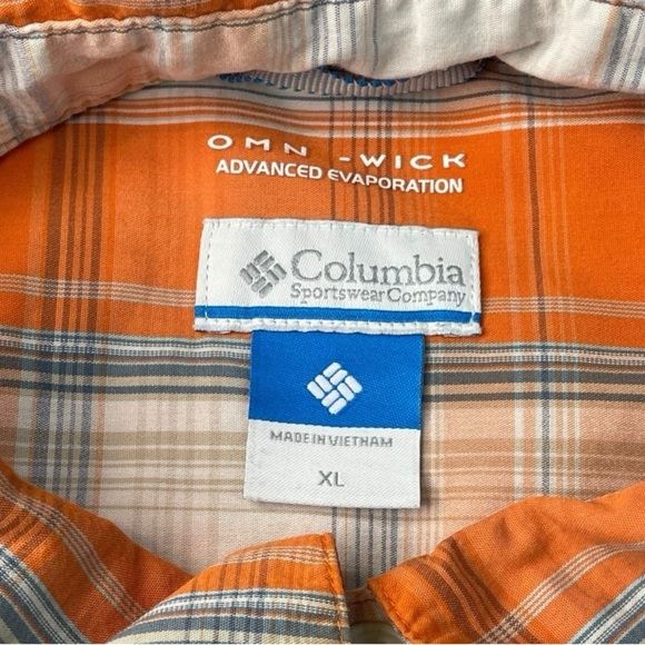 Columbia Omni-wick Short Sleeve Plaid Shirt Orange XL Mens Advanced Evaporation - Picture 4 of 10